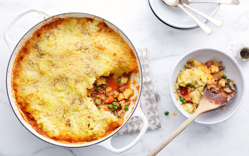 Skillet Cottage Pie With Root Veggies Peas Good Eggs Meal Kits